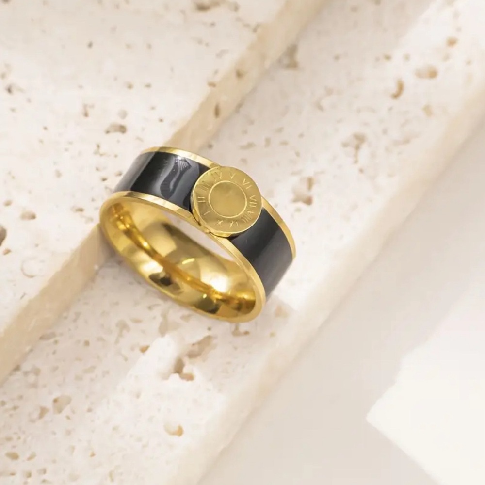 18K Golden Plated Stainless Steel Enamel Band Ring
